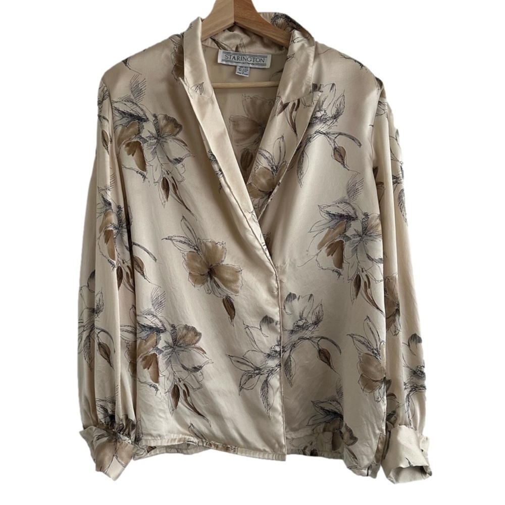 Floral Print Silk Long sleeve women shirt